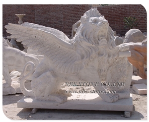 Natural Chinese Marble Stone with Wing Lion Statue