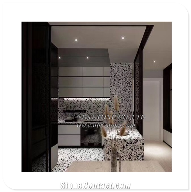 White Black Terrazzo Stone for Kitchen Countertop