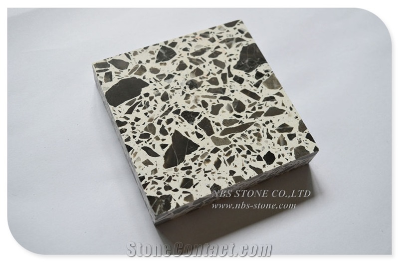 White Black Terrazzo Stone for Kitchen Countertop