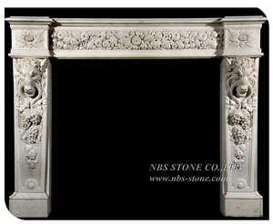 With Lion Relief Natural White Marble Fireplace