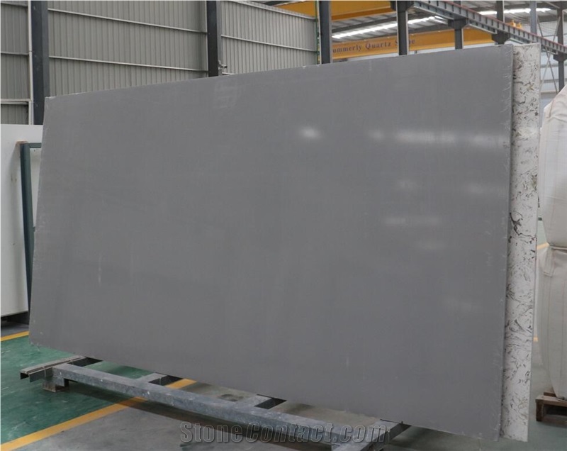 Absolute Grey Quartz Stone Custom Kitchen Slab
