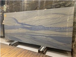 Azul Imperial Quartzite Slab Kitchen Floor & Wall