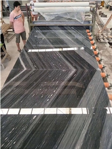 New Cartier Grey Blue Wooden Vein Marble Wall Slab Bookmatch