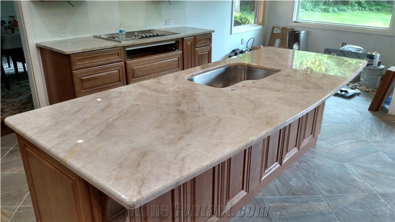 Taj Mahal Beige Quartzite Kitchen Countertops
