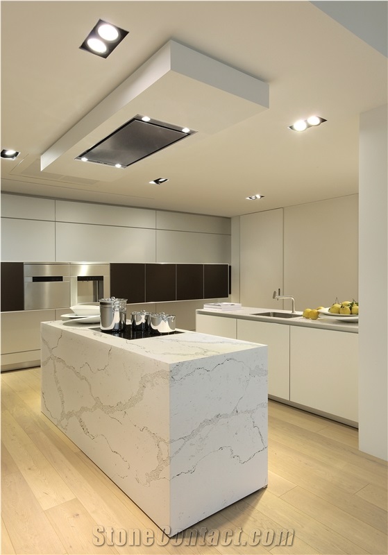 White Calacatta Quartz Bathroom Island Countertop