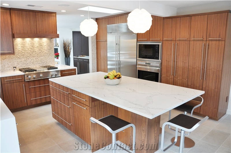 White Calacatta Quartz Bathroom Island Countertop