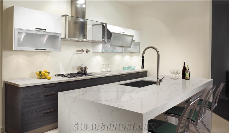 White Calacatta Quartz Bathroom Island Countertop