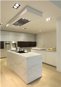 White Calacatta Quartz Bathroom Island Countertop