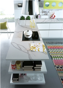 White Calacatta Quartz Kitchen Island Countertop