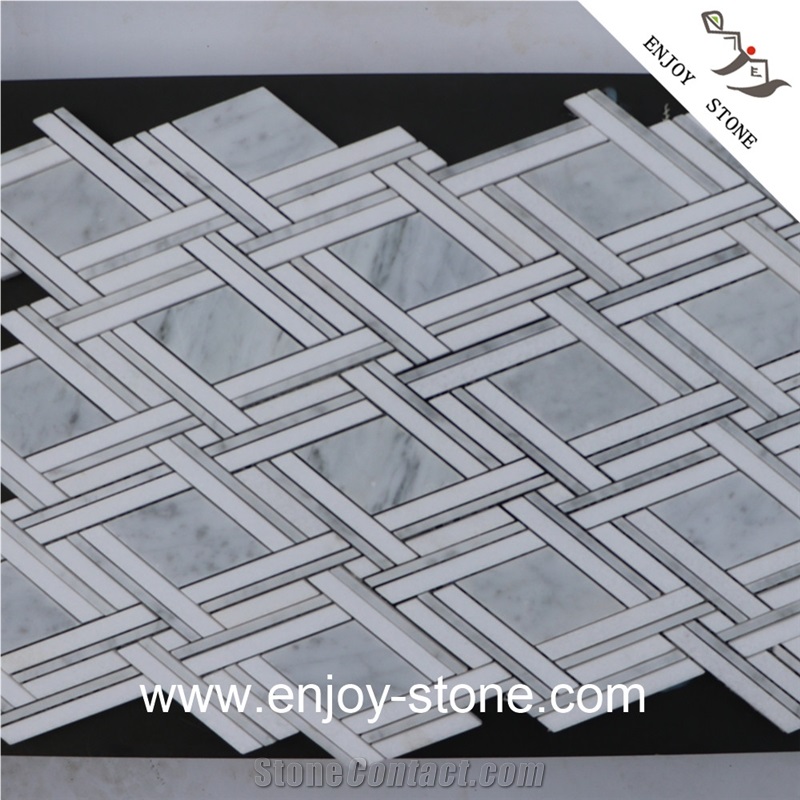 Honed Crystal White + Carrara Marble Mosaic Tiles