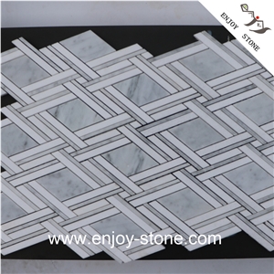 Honed Crystal White + Carrara Marble Mosaic Tiles