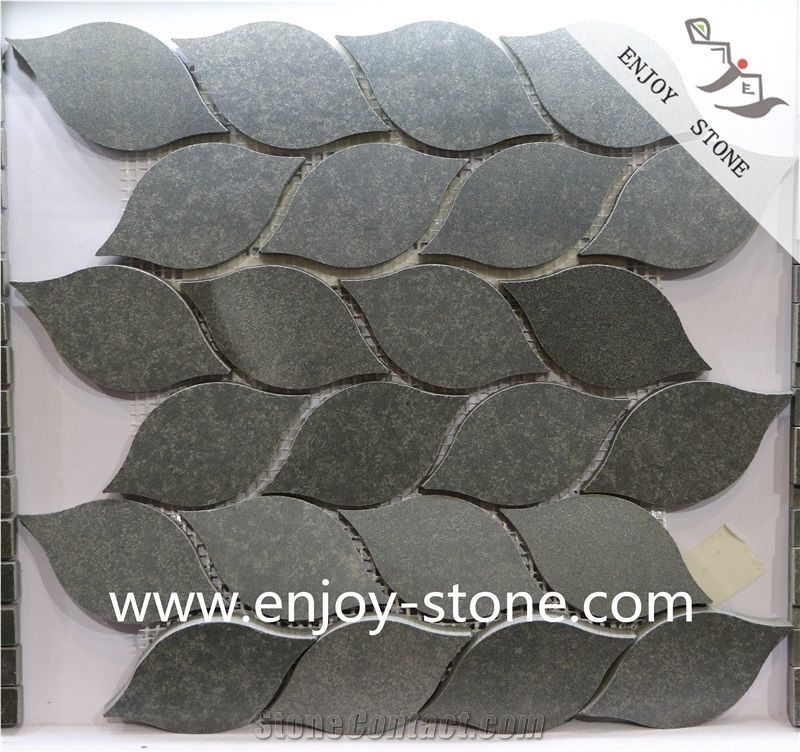 Honed Leaf Shape Grey Basalt Wall Mosaic Tiles