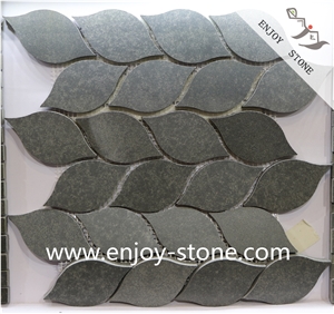 Honed Leaf Shape Grey Basalt Wall Mosaic Tiles