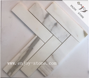 Calacatta Herringbone Marble Mosaic Tiles
