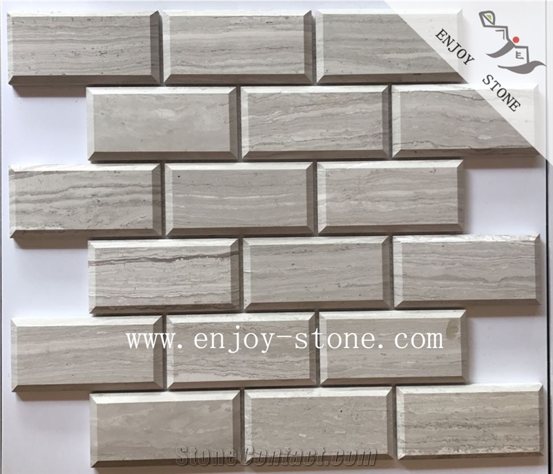Polished White Wooden Maeble Subway Mosaic Tile
