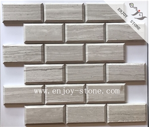Polished White Wooden Maeble Subway Mosaic Tile