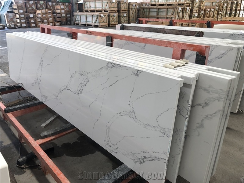 Calatata White Quartz Kitchen Countertop Solid Surface