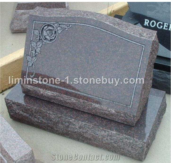 Flower Design Grey Granite Tombstones/Gravestones