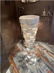 New White Marble Sink Basin Washing Top Design