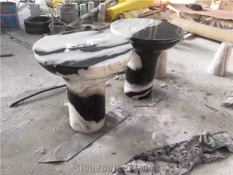 Panda White Marble Stone Table and Chair