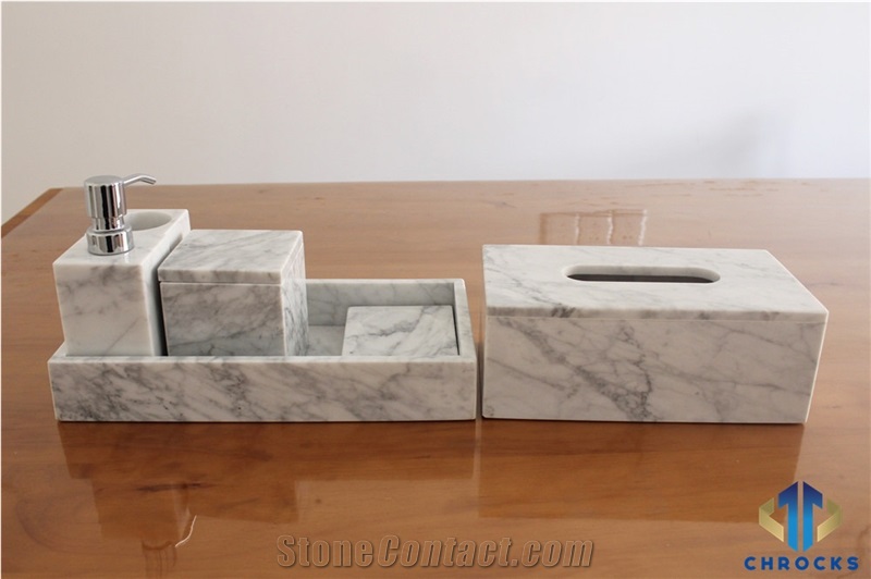 Carrara White Marble Bath Accessories & Soap Dish