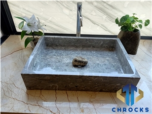 Grey Shell Marble Vessel Sink, Marble Basin