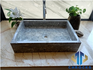 Grey Shell Marble Vessel Sink, Marble Basin