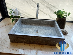 Grey Shell Marble Vessel Sink, Marble Basin