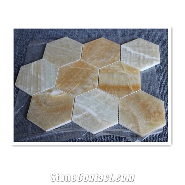 Polsihed Herringbone Yellow Marble Mosaic Tiles