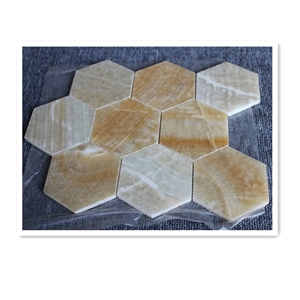 Polsihed Herringbone Yellow Marble Mosaic Tiles