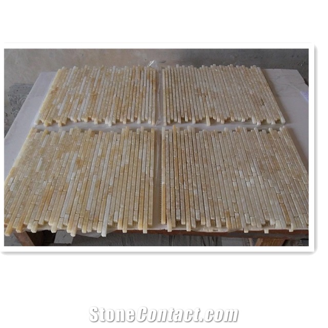 Polsihed Herringbone Yellow Marble Mosaic Tiles