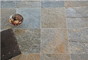 Green Gold Riven Tiles, Deoli Green Quartzite Floor Tiles