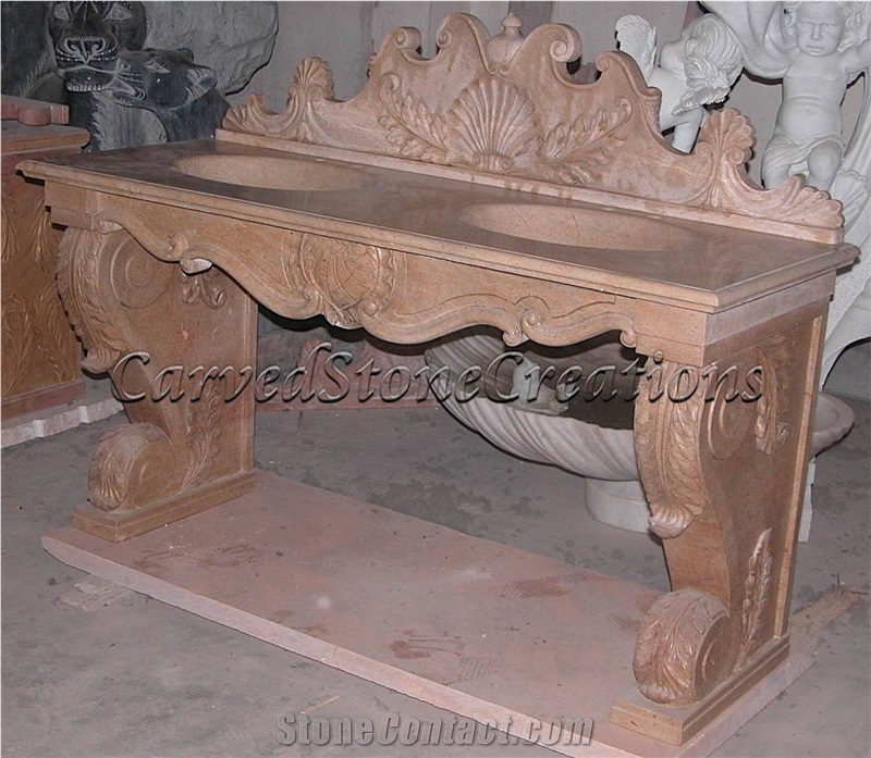 Royal Beige Marble Pedestal Vanity Top Unit