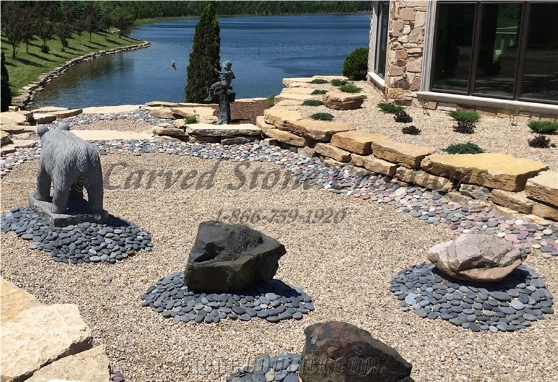 Flat Tumbled Black Marble Pebbles- Flat River Pebbles