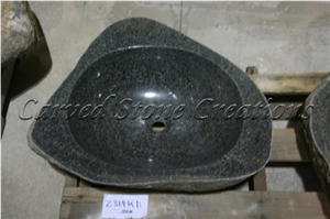 Natural Boulder Granite Vessel Sink, Dark with Rim