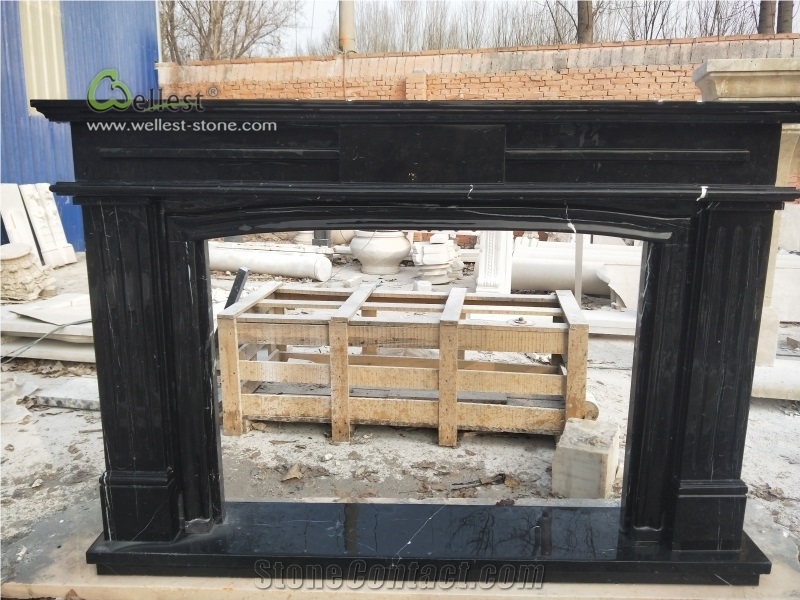 European Simplicity Style Black Marble Fireplace