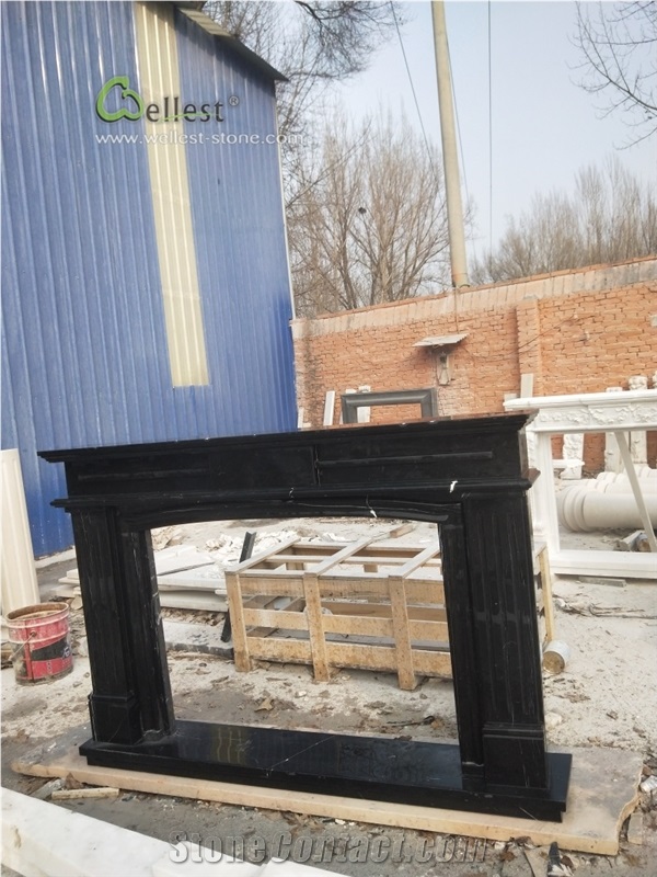 European Simplicity Style Black Marble Fireplace