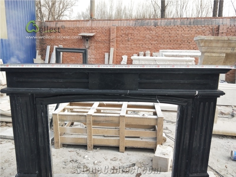 European Simplicity Style Black Marble Fireplace