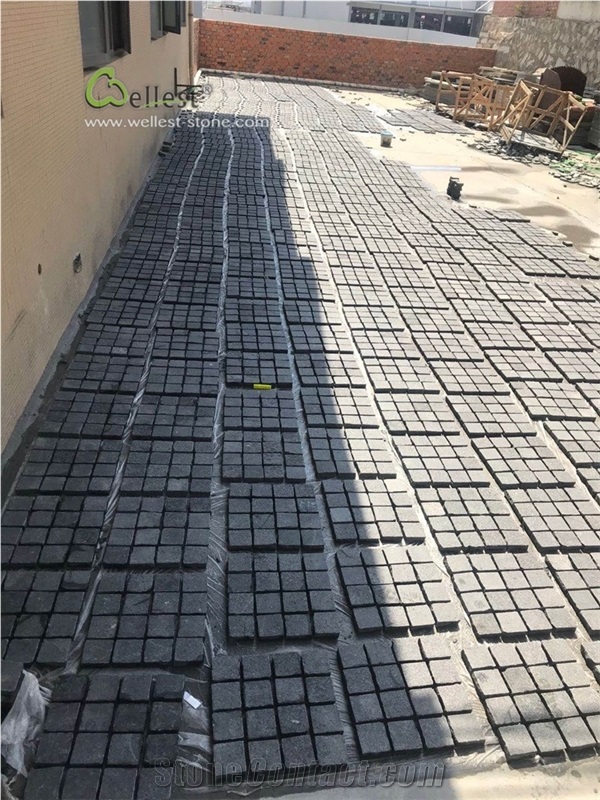 G684 Black Granite Meshed Granite Cobble Stone