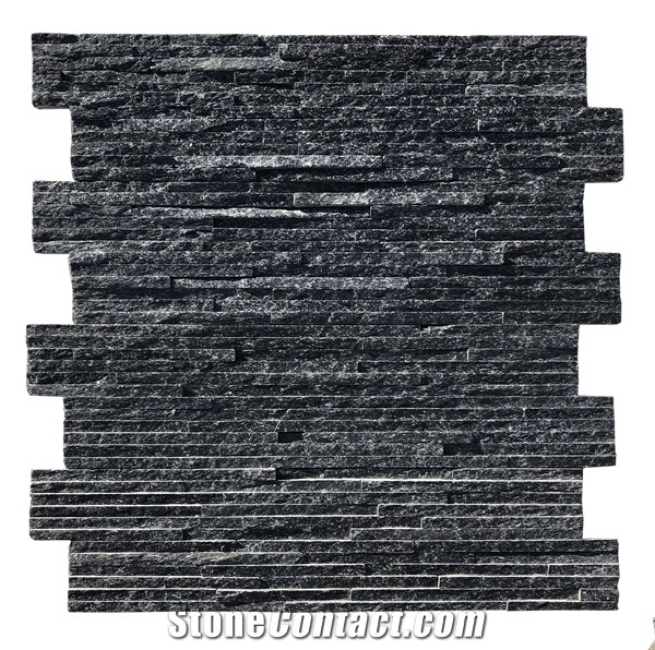 Black Quartzite Waterfall Ledge Stone  Cladding Panels