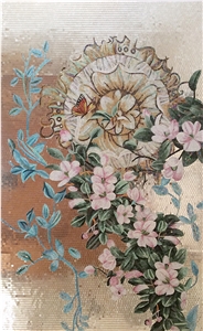 Butterflies with Flowers Glass Mosaic Picture for Wall