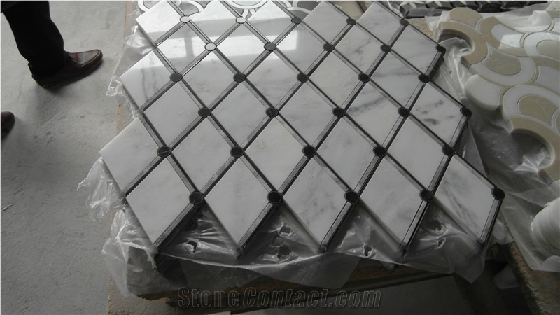 Calacatta Carrara Mixed Metal Marble Mosaic Tiles