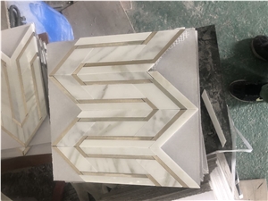 Calacatta Gold Marble Mixed Metal Waterjet Tile
