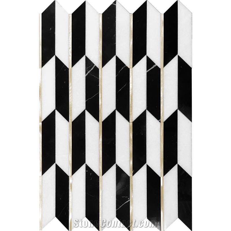 Carrara Nero Marquina Greek Thassos Mixed Metal Mosaic