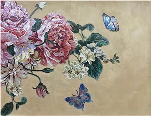 Colorful Peony with Butterflies Glass Medallion