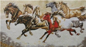 Eight Horses Running in the Grassland Glass Mosaic Eight Horses Running in the Grassland Glass Mosaic