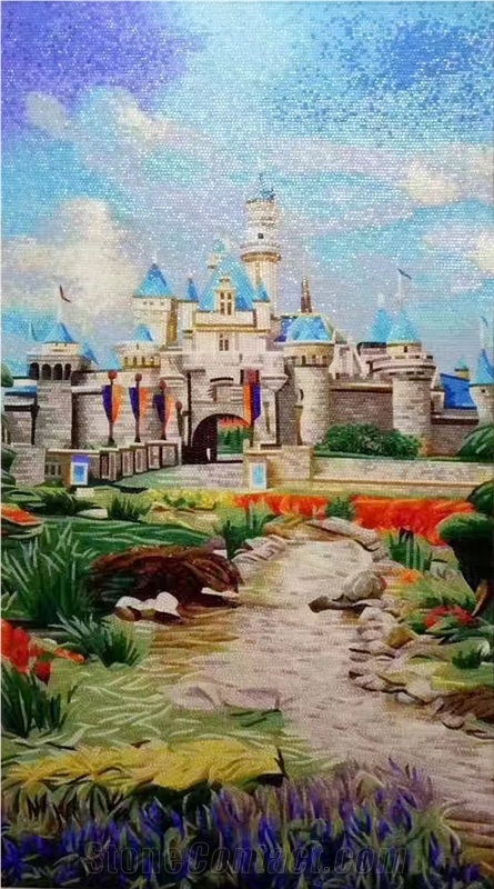 Glass Medallion Of Castle for House Decoration