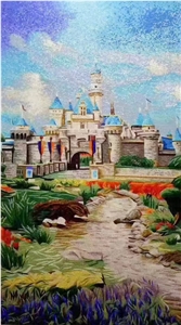 Glass Medallion Of Castle for House Decoration