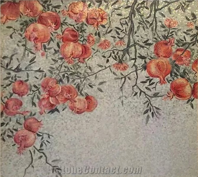 Glass Medallion Pomegranate Flower Glass Art