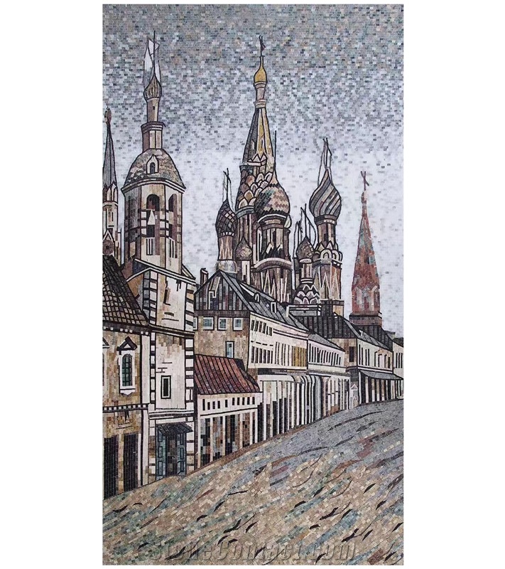 Glass Medallion Villa Landscape Tower Mosaic Art